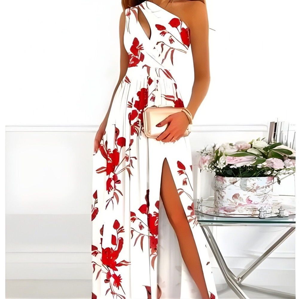 White asymmetrical patterned dress
